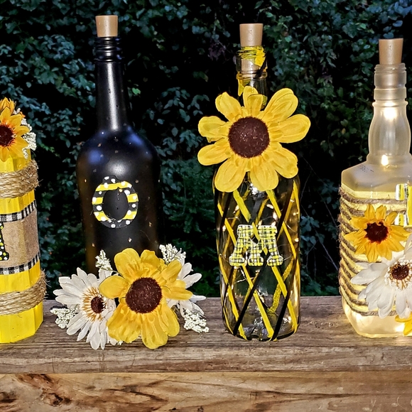 Handcrafted Lighted Sunflower Decor Bottles - Picture 10 of 10